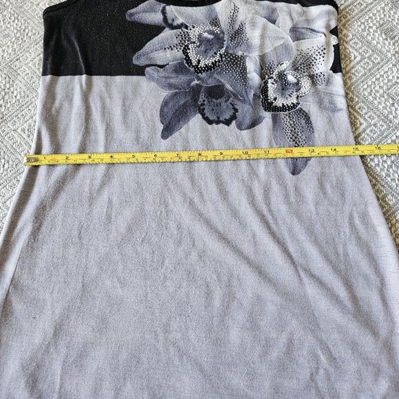 Express Flowery Silver Mini Dress w/ Blue Trim, Rhinestone Detailing and Stripes - Picture 13 of 16